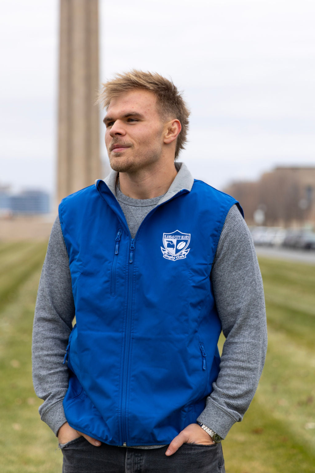 Adult Vest - royal blue white embroidery