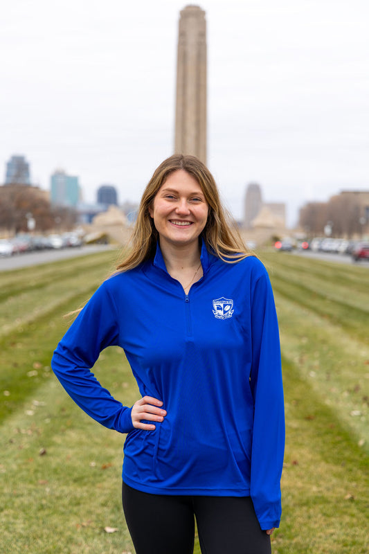 1/4 ZIp Lightweight Pullover - royal blue white embroidery