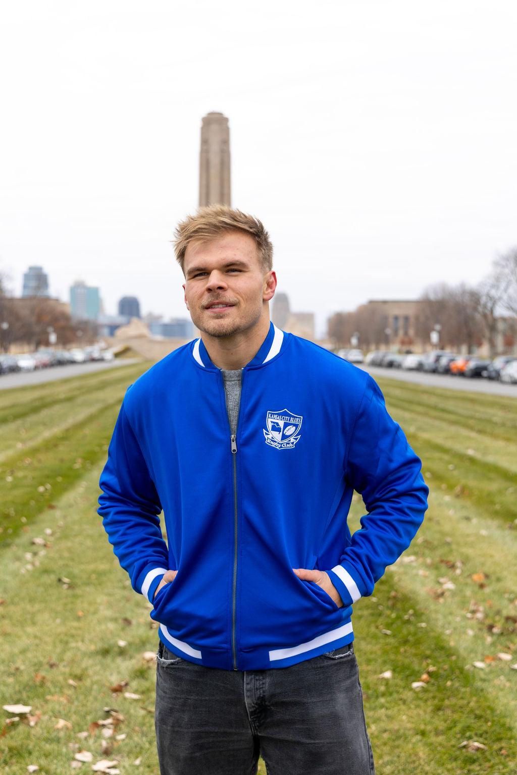 Holloway Jacket - royal blue with white embroidery