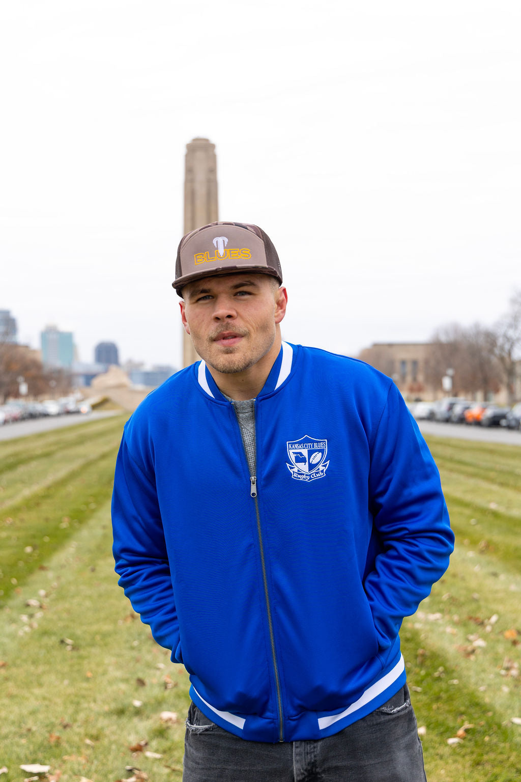 Holloway Jacket - royal blue with white embroidery