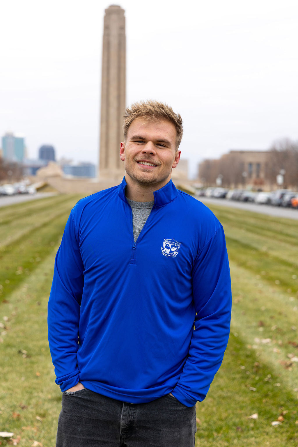 1/4 ZIp Lightweight Pullover - royal blue white embroidery